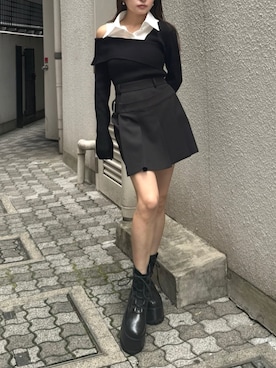 「MURUA（ムルーア）のレースアップミドルブーツ（ブーツ、ブラック系）」を使った、juriさん（レディース・153cm）の夏コーディネート