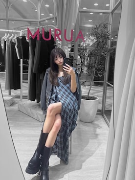 「MURUA（ムルーア）の2WAYキャミワンピース（ワンピース、ブルー系）」を使った、juriさん（レディース・153cm）の冬コーディネート