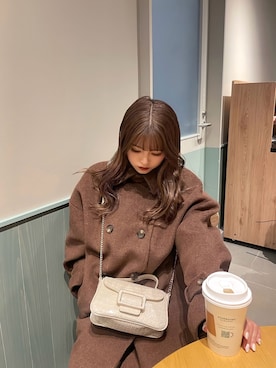 「MURUA（ムルーア）のアイテム（ステンカラーコート）」を使った、juriさん（レディース・153cm）の冬コーディネート