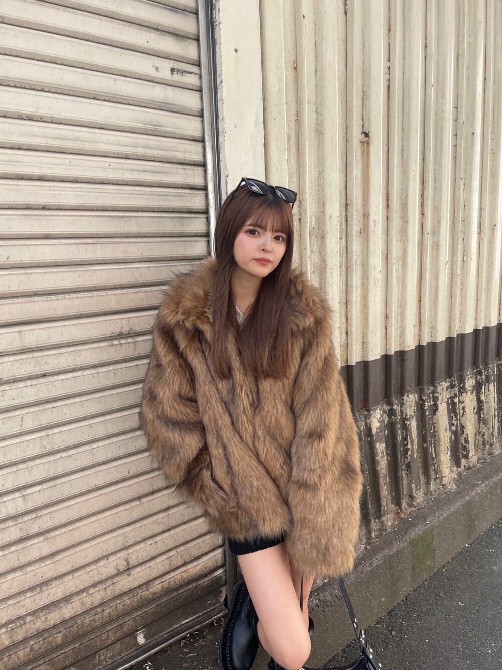 MURUA 取り付ける フェイクファーラインジャガードコート