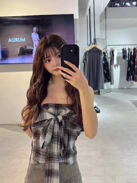 「MURUA（ムルーア）のフレアカーゴパンツ（その他パンツ、ベージュ系）」を使った、juriさん（レディース・153cm）の冬コーディネート