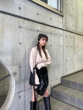 「MURUA（ムルーア）の【SET UP対応】ヴィンテージライクフェイクレザーミニスカート（スカート）」を使った、juriさん（レディース・153cm）の秋コーディネート