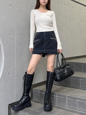 「MURUA（ムルーア）のアイテム（ブーツ）」を使った、juriさん（レディース・153cm）の秋コーディネート