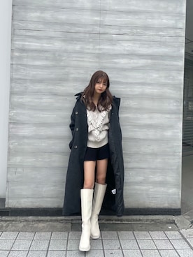 「MURUA（ムルーア）のアイテム（ステンカラーコート）」を使った、juriさん（レディース・153cm）の冬コーディネート