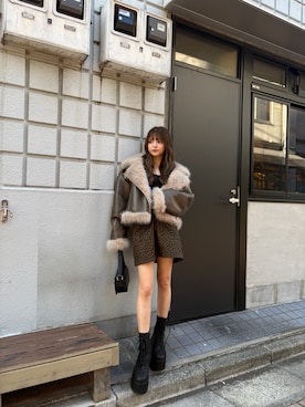 「アイテム（ムートンコート）」を使った、juriさん（レディース・153cm）の秋コーディネート