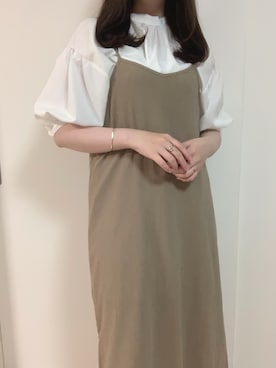 「しまむら（シマムラ）のアイテム（シャツ/ブラウス、ホワイト系）」を使った、honokaさん（レディース・161cm）の夏コーディネート