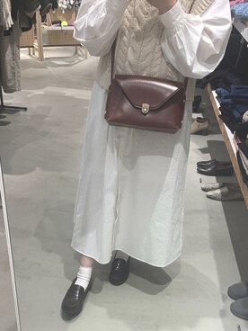 「GU（ジーユー）のアイテム（ワンピース/ドレス、ホワイト系）」を使った、honokaさん（レディース・161cm）の冬コーディネート