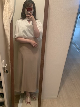 「しまむら（シマムラ）のアイテム（シャツ/ブラウス、ホワイト系）」を使った、honokaさん（レディース・161cm）の夏コーディネート