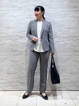 「アイテム（スーツジャケット、グレー系）」を使った、hasuさん（レディース・159cm）の冬コーディネート
