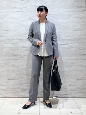 「アイテム（スーツジャケット、グレー系）」を使った、hasuさん（レディース・159cm）の春コーディネート