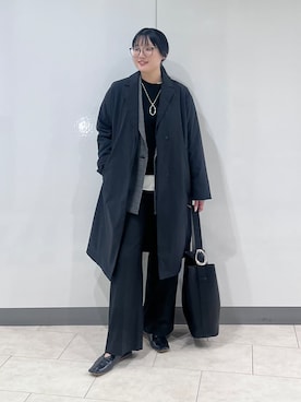 「アイテム（チェスターコート、ブラック系）」を使った、hasuさん（レディース・159cm）の秋コーディネート