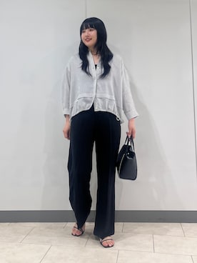 「INDIVI（インディヴィ）の【接触冷感／洗える／2WAY】ドロスト付 シアーシャンブレーシャツ（シャツ/ブラウス、ホワイト系）」を使った、hasuさん（レディース・158cm）の夏コーディネート