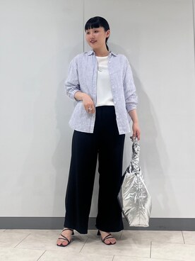「INDIVI（インディヴィ）の【洗える／2WAY／裾ドロスト付き】 ドルマンスリーブチュニックトップス（Tシャツ/カットソー、ホワイト系）」を使った、hasuさん（レディース・158cm）の春コーディネート
