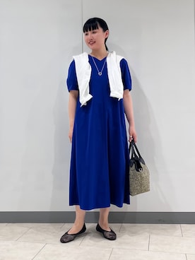 「INDIVI（インディヴィ）の【接触冷感／2WAY】カシュクールリネンシャツ（シャツ/ブラウス、ホワイト系）」を使った、hasuさん（レディース・158cm）の夏コーディネート