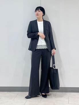 「アイテム（ノーカラージャケット、グレー系）」を使った、hasuさん（レディース・159cm）の夏コーディネート