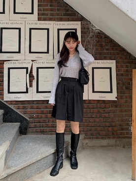 「ハーフパンツコーデ」｜enoさん（レディース・165cm）の冬コーディネート