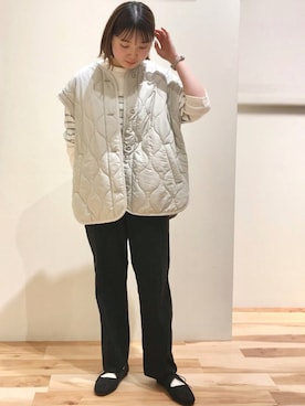 「ミントグリーン」｜「アイテム（ノーカラージャケット）」を使った、つしま☺︎さん（レディース・153cm）の冬コーディネート