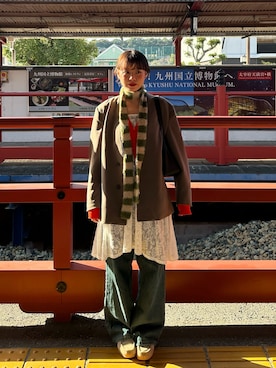 「アイテム（モカシン/デッキシューズ）」を使った、PIPIさん（レディース・158cm）の冬コーディネート