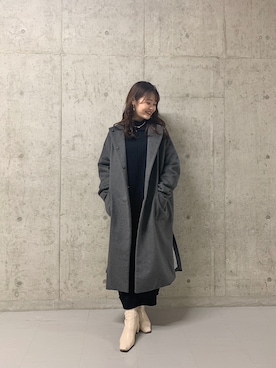 「PUAL CE CIN（ピュアルセシン）のアイテム（ノーカラーコート）」を使った、risapi🐰（骨格ウェーブ）さん（レディース・157cm）の冬コーディネート