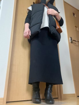 「ぽっちゃり」｜「アイテム（ベスト、ホワイト系）」を使った、はちゅさん（レディース・155cm）の冬コーディネート