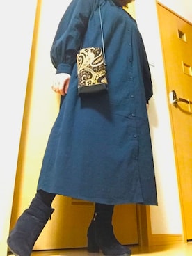 「ジャガード」｜「アイテム（シャツワンピース）」を使った、はちゅさん（レディース・155cm）の秋コーディネート
