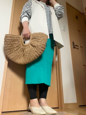 「ぽっちゃり」｜「アイテム（ベスト、ホワイト系）」を使った、はちゅさん（レディース・155cm）の春コーディネート