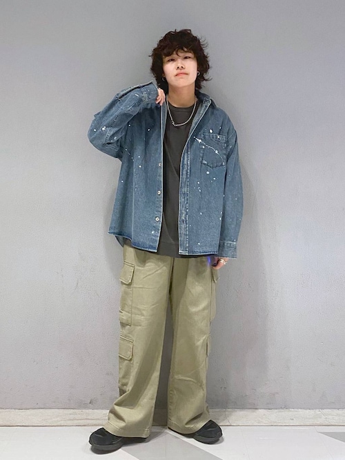セール】Denim paint big shirt/デニムペイントオーバーサイズシャツ
