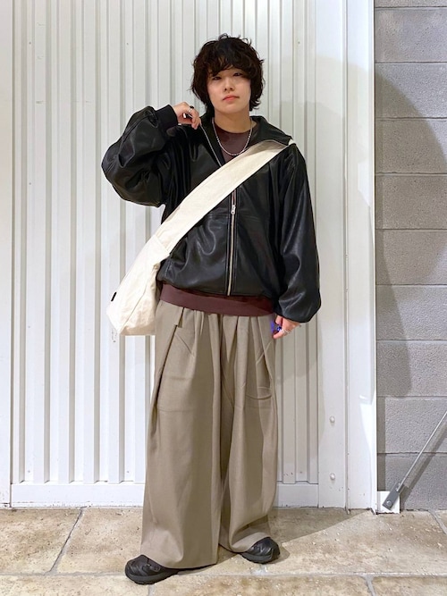 セール】シンセティックレザー/ジップアップパーカー（ブルゾン