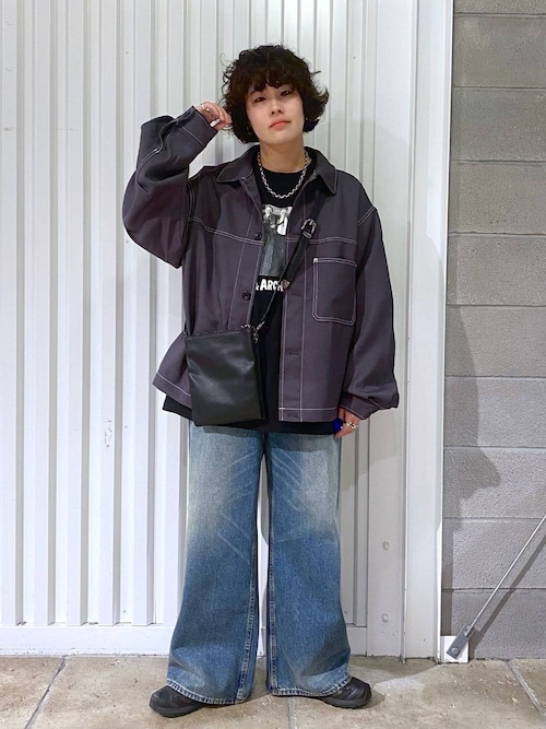 セール】配色ステッチ/ワークショートジャケット【セットアップ対応