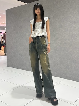 「EMODA（エモダ）のアイテム（タンクトップ）」を使った、岩橋蒼依さん（レディース・162cm）の夏コーディネート