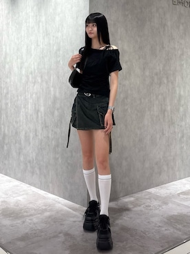 「EMODA（エモダ）のアイテム（ソックス/靴下）」を使った、岩橋蒼依さん（レディース・162cm）の春コーディネート