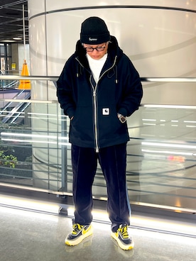 「アイテム（帽子）」を使った、くぅろさん（メンズ・165cm）の冬コーディネート