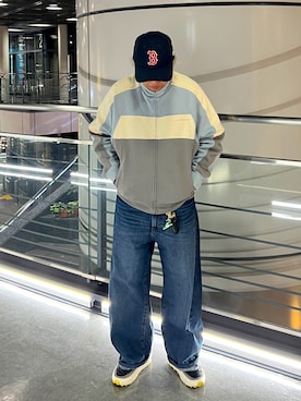 「NEW ERA（ニューエラ）のアイテム（キャップ、ブラック系）」を使った、くぅろさん（メンズ・165cm）の春コーディネート