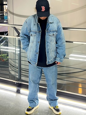 「NEW ERA（ニューエラ）のアイテム（キャップ、ブラック系）」を使った、くぅろさん（メンズ・165cm）の春コーディネート