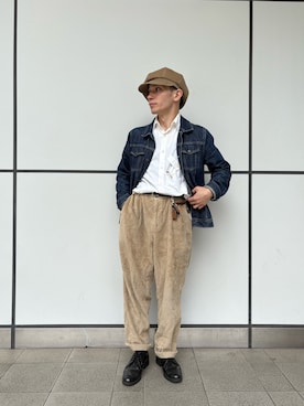 「アイテム（キャスケット、ブラウン系）」を使った、Rintaroさん（メンズ・161cm）の秋コーディネート