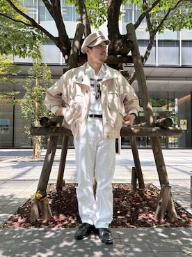 「アイテム（キャスケット、ベージュ系）」を使った、Rintaroさん（メンズ・161cm）の夏コーディネート