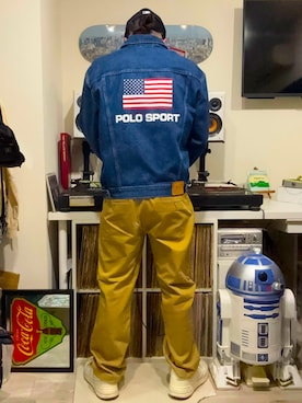 「POLO SPORTS（ポロスポーツ）のアイテム（デニムジャケット、ブルー系）」を使った、lowrellさん（メンズ・165cm）の春コーディネート