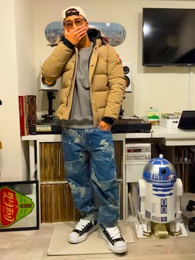 「Supreme （シュプリーム）のアイテム（帽子）」を使った、lowrellさん（メンズ・165cm）の春コーディネート