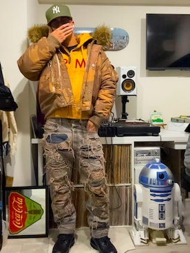 「NEWERA（ニューエラ）のアイテム（キャップ、グリーン系）」を使った、lowrellさん（メンズ・165cm）の春コーディネート