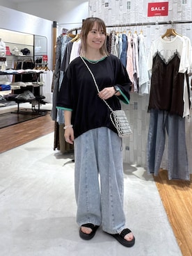 「LEPSIM（レプシィム）の《レプクル》配色プルオーバーSS　1046937（Tシャツ/カットソー、ブラック系）」を使った、kayoさん（レディース・148cm）の夏コーディネート