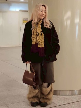 「アイテム（ノーカラージャケット）」を使った、Reikaさん（レディース・149cm・20代）の冬コーディネート