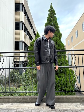 「アイテム（ライダースジャケット）」を使った、SHOKIさん（メンズ・171cm・20代）の秋コーディネート