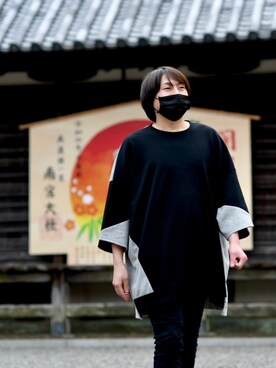 「minsobi（ミンソビ）の[minsobi]スーパーBigシルエット配色tシャツ（Tシャツ/カットソー、ブラック系）」を使った、koutancobuさん（メンズ・170cm）の春コーディネート