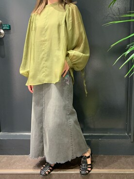 「アイテム（デニムスカート、グレー系）」を使った、ayakaさん（レディース・160cm）の夏コーディネート