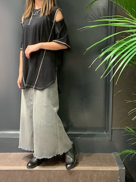 「アイテム（デニムスカート、グレー系）」を使った、ayakaさん（レディース・160cm）の夏コーディネート