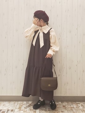 「ボウタイブラウス」｜「アイテム（帽子）」を使った、rio✿さん（レディース・153cm）の秋コーディネート