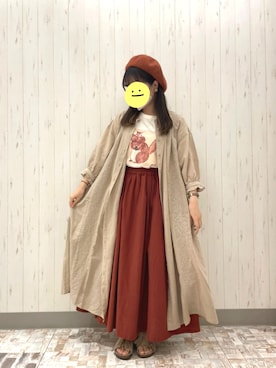 「テラコッタ」｜「アイテム（ハンチング/ベレー帽）」を使った、rio✿さん（レディース・153cm）の夏コーディネート