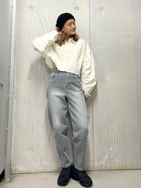 「ショート丈トップス」｜「アイテム（ハンチング/ベレー帽）」を使った、honoka187さん（レディース・158cm）の夏コーディネート