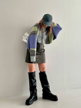 「KBF（ケイビーエフ）のカバーデザインロングブーツ（ブーツ）」を使った、honoka187さん（レディース・158cm）の秋コーディネート