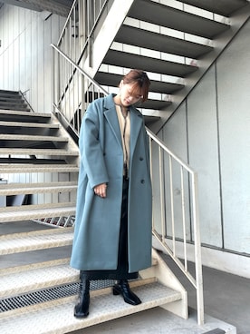 「レザースカート」｜「アイテム（チェスターコート）」を使った、honoka187さん（レディース・158cm）の秋コーディネート